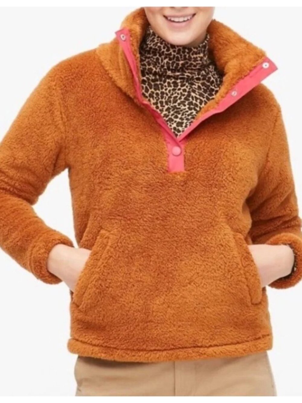 J. Crew Sherpa Pullover w/ Pockets in Warm Chicory sz M